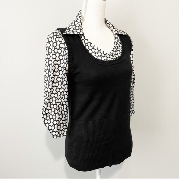 AGB Layered Black sweater polka dot satin top size small - Picture 5 of 10